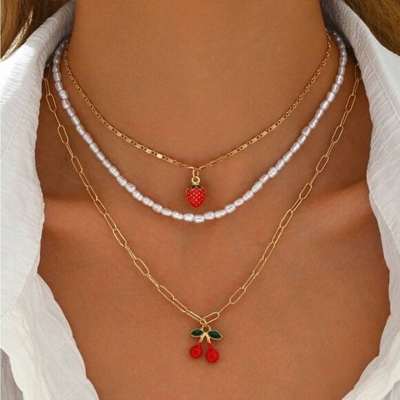 Cherry Pendant Necklace Set A1287 - Picture 1 of 4